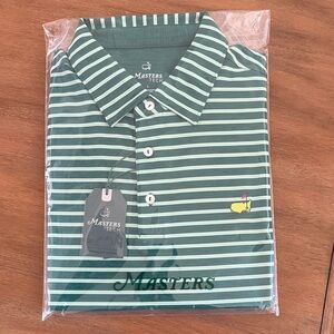 Masters Green and White Striped Polo Shirt